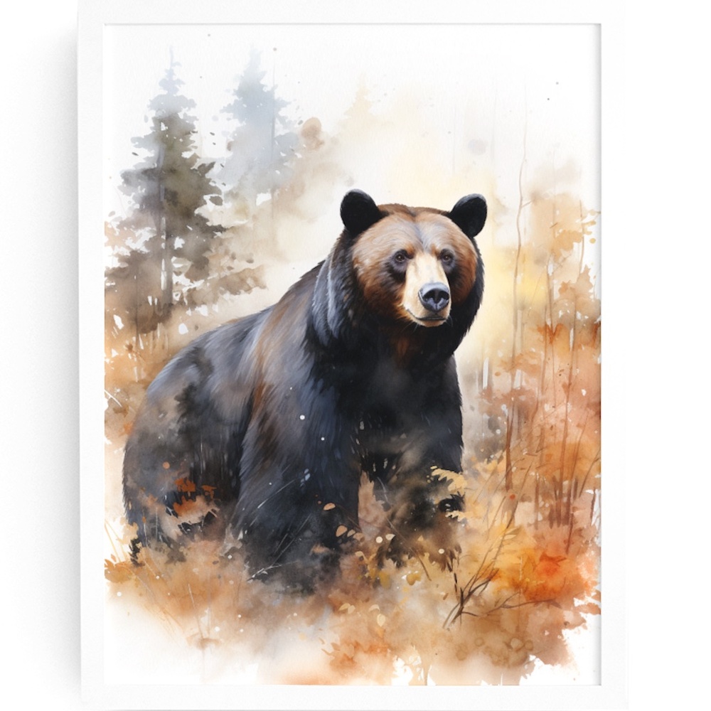 Watercolor Black Bear Portrait Wall Art Illustration Print Poster Unframed